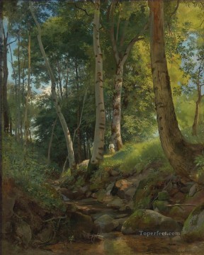 風景 Painting - THE BROOK 古典的な風景 イワン・イワノビッチの森